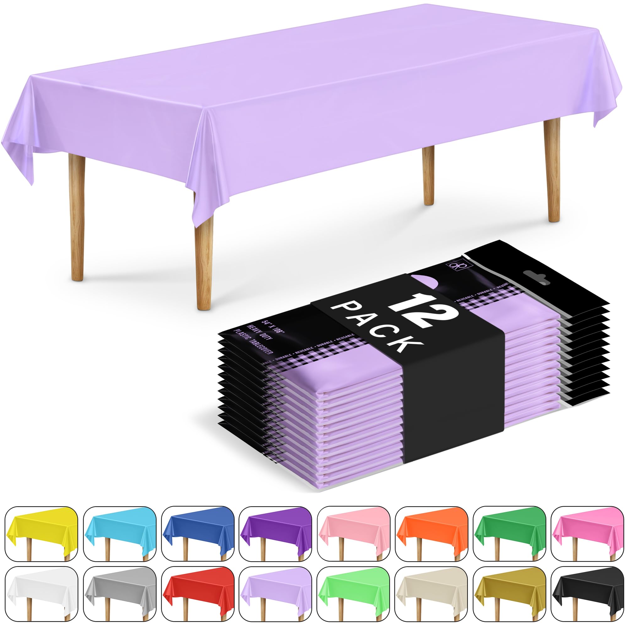 DecorRack Rechteckige Tischdecken – BPA-freier Kunststoff, 137,2 x 274,3 cm, Esstisch-Abdeckung für Partys, Picknick, Camping und Outdoor, Einweg oder wiederverwendbar in Hellviolett, 12 Stück