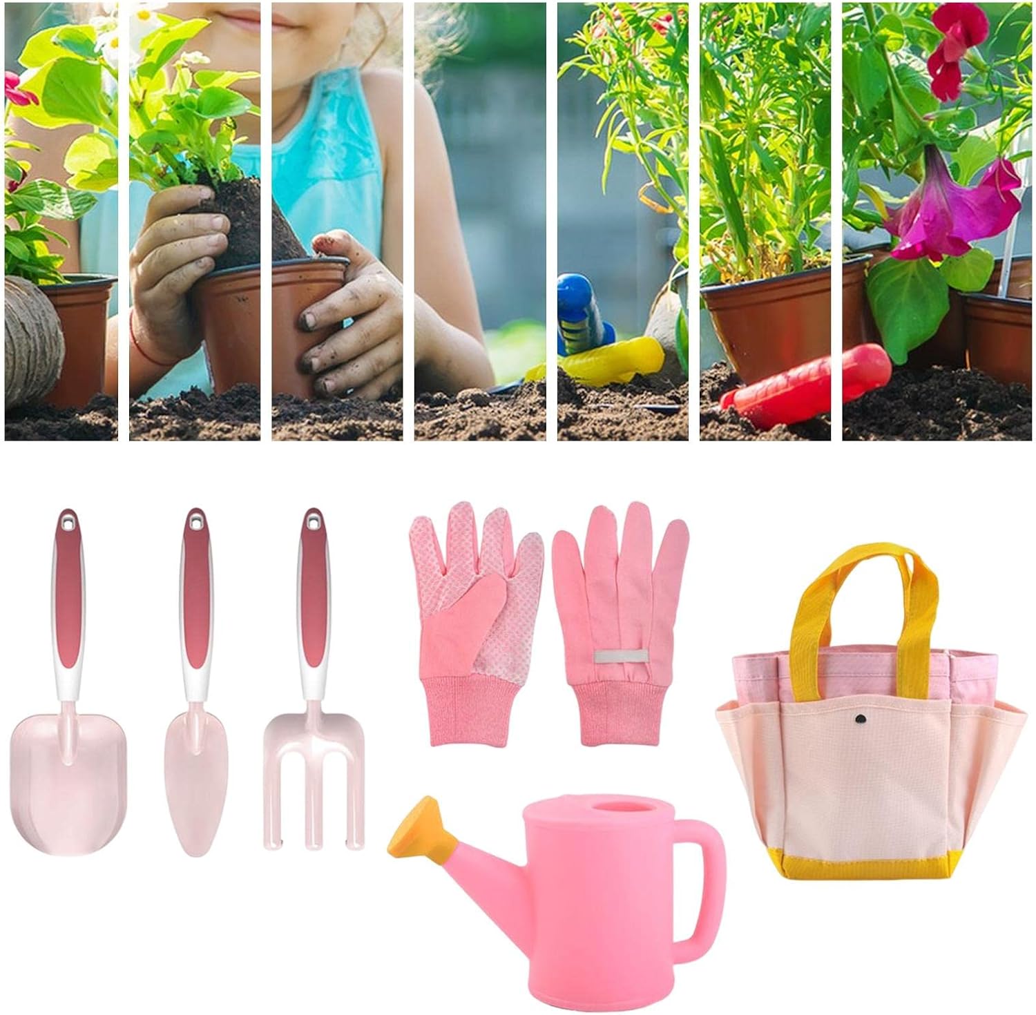 Children Garden Tool Set for Girl Includes Gloves, Rake, etc Great for Parent and Child Relationships Accessory Sturdy, 6Pcs
