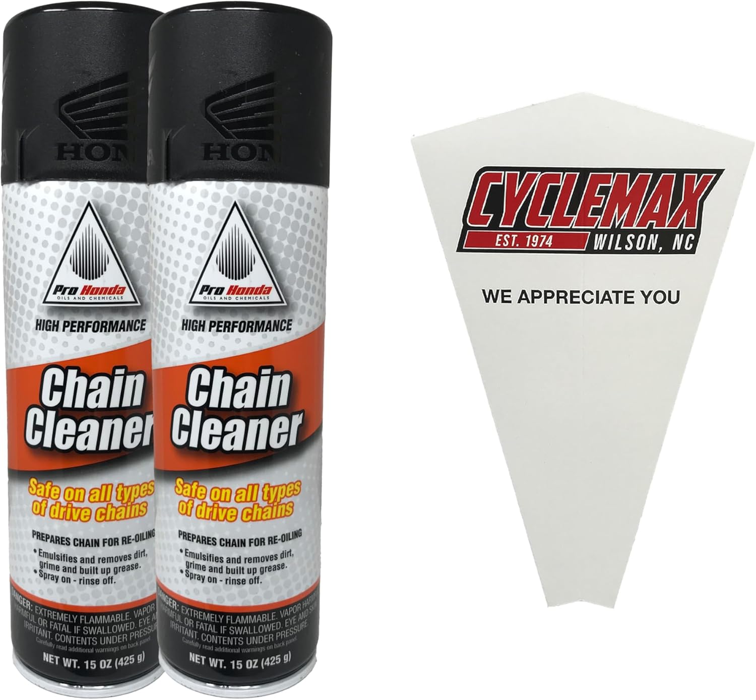 Cyclemax Two Pack compatible with Honda Chain Cleaner 08732-CHC00 Contains Two 15oz Cans and a Funnel
