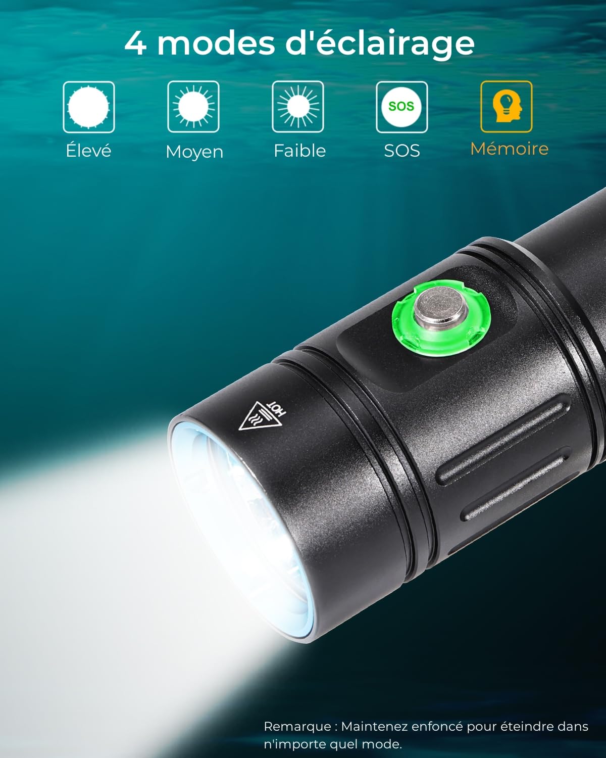 APLOS AP02 Lampe de Plongée, 2500 Lumen Lampe de Poche avec Indicateur de Puissance, IPX8 Étanche, Professionnel Lumière de Plongée avec Rechargeable 5000mAh Batterie et Chargeur