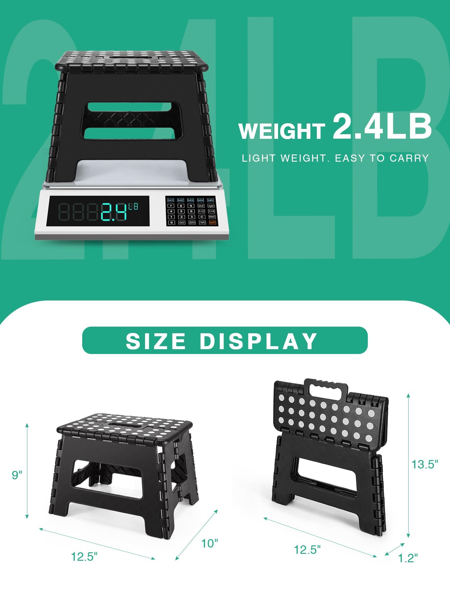 HEIMWOHL Robuuste opstapkruk, inklapbaar, zwart, opvouwbare kruk, 22 cm, voor kinderen en volwassenen, belastbaar tot 150 kg, klapkruk met antislip design, ideaal voor gebruik in de badkamer