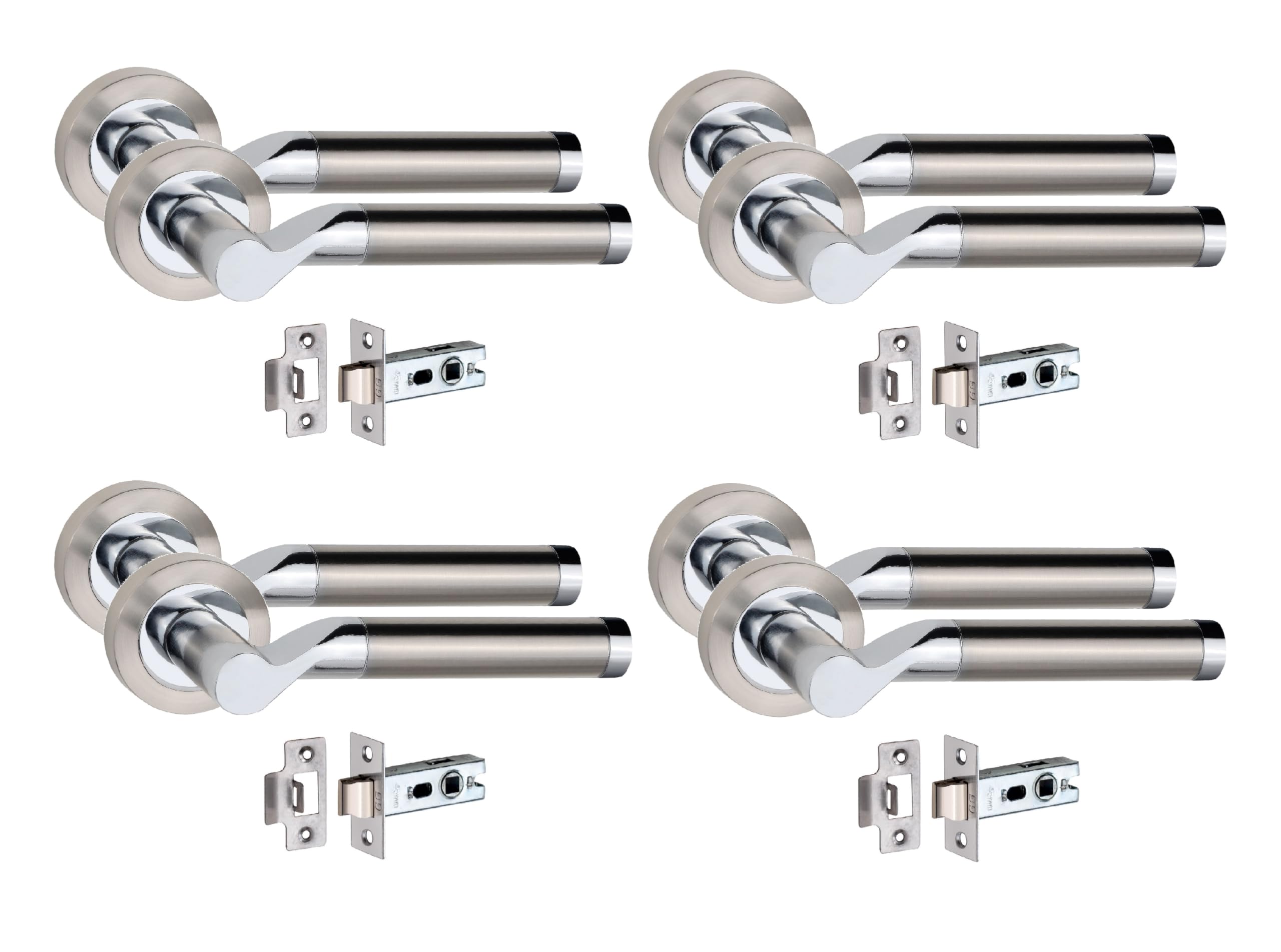 Golden Grace 4 Pair Titan Design Internal Door Handle Round Rose Latch Handles2.5" Tubular Latch Dual Finish 52mm Diameter from B&Q