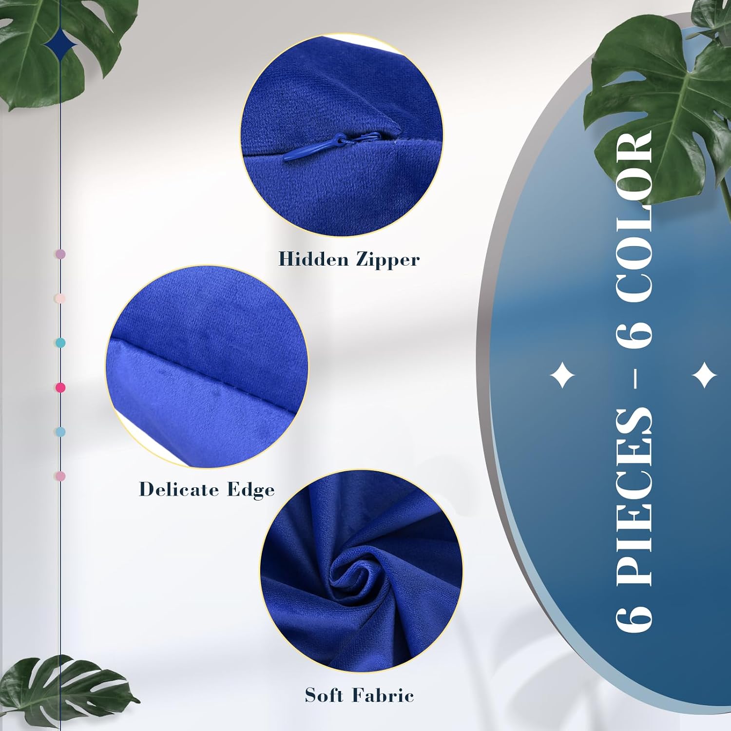 Remagr Pack of 6 Decorative Velvet Throw Pillow Covers Solid Square Soft Pillowcase Set Cushion Cases for Sofa Couch Bed Car Christmas Fall Home Decor 18 x 18 inch(Gold and Blue)
