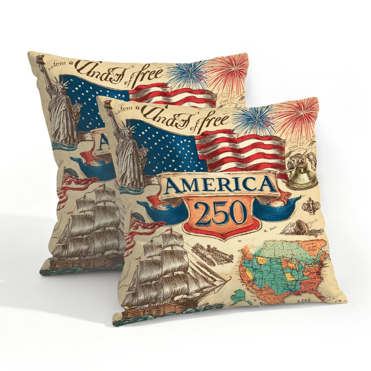 Outdoor Pillow Covers Waterproof Pillowcases 20x20in Set of 2 Retro 250th The United States Independence Decorative Throw Cushion Case for Couch Sofa Garden Patio Furniture
