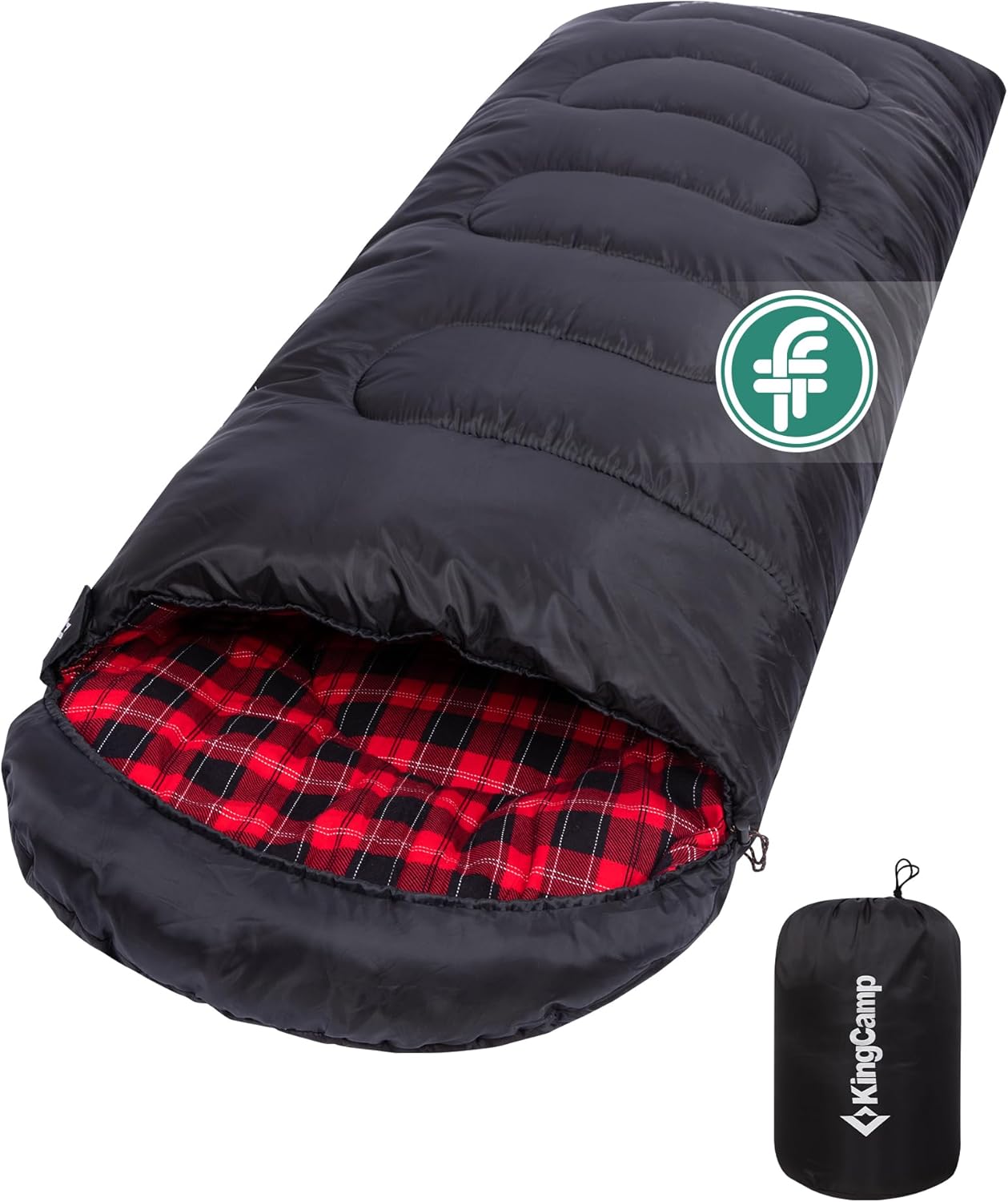 KingCamp Schlafsack für Erwachsene, kaltes Wetter & warm, XL, große und hohe Flanell-Schlafsäcke mit Kompressionssack, tragbar, wasserdicht, Zubehör für Outdoor-Camping