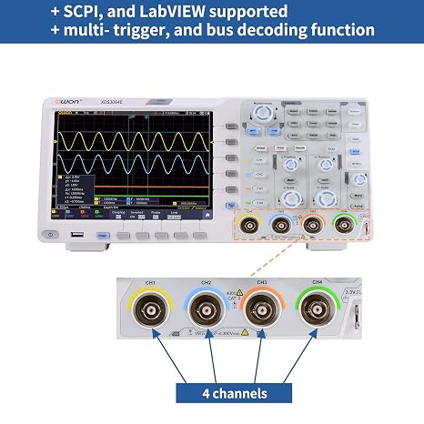 OWON XDS3064E 4CH DSO Digital Storage oscilloscope, 4-Channel Digital Desktop Oscilloscopes 60MHZ Bandwidth 1GS/s,HD Digital Oscilloscopes Supported SCPI and LabVIEW