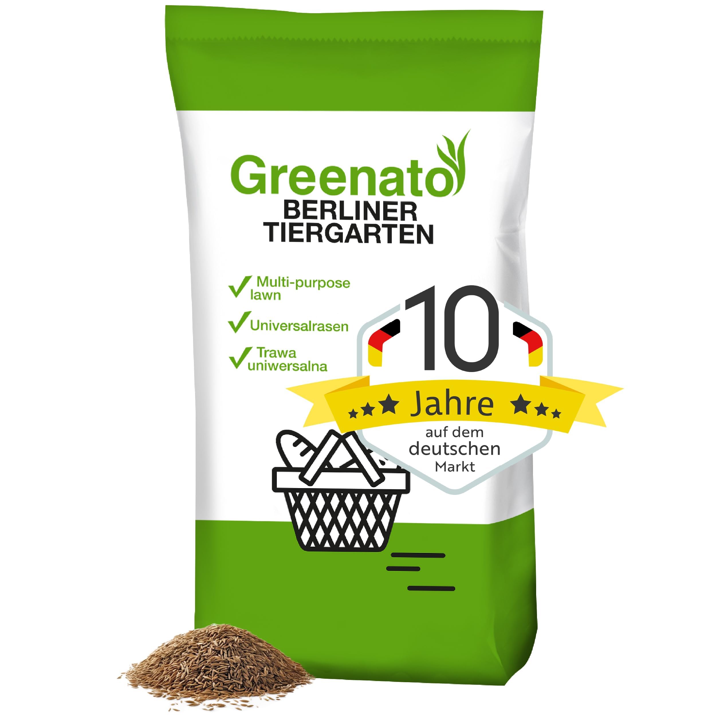 Semillas de césped Greenato Berliner Tiergarten 5kg Semillas de césped ornamental Césped Semillas de césped Hierba - Unidad de embalaje a elegir entre 1-30kg