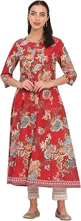 W for Woman Floral Printed Flared Pure Cotton Kurta Red Kurta