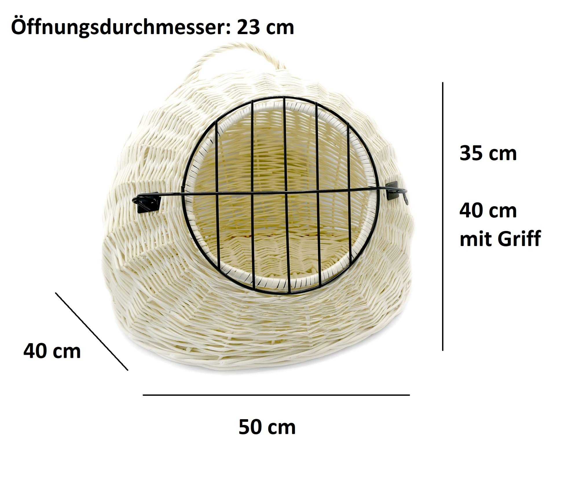 MyBer® Haustierbett Transportbox Katzen Korbhöhle Katzenhöhle Katzenkorb Hundekorb aus Weide mit Verschluß und Kissen geflochten K5-583-W-SB