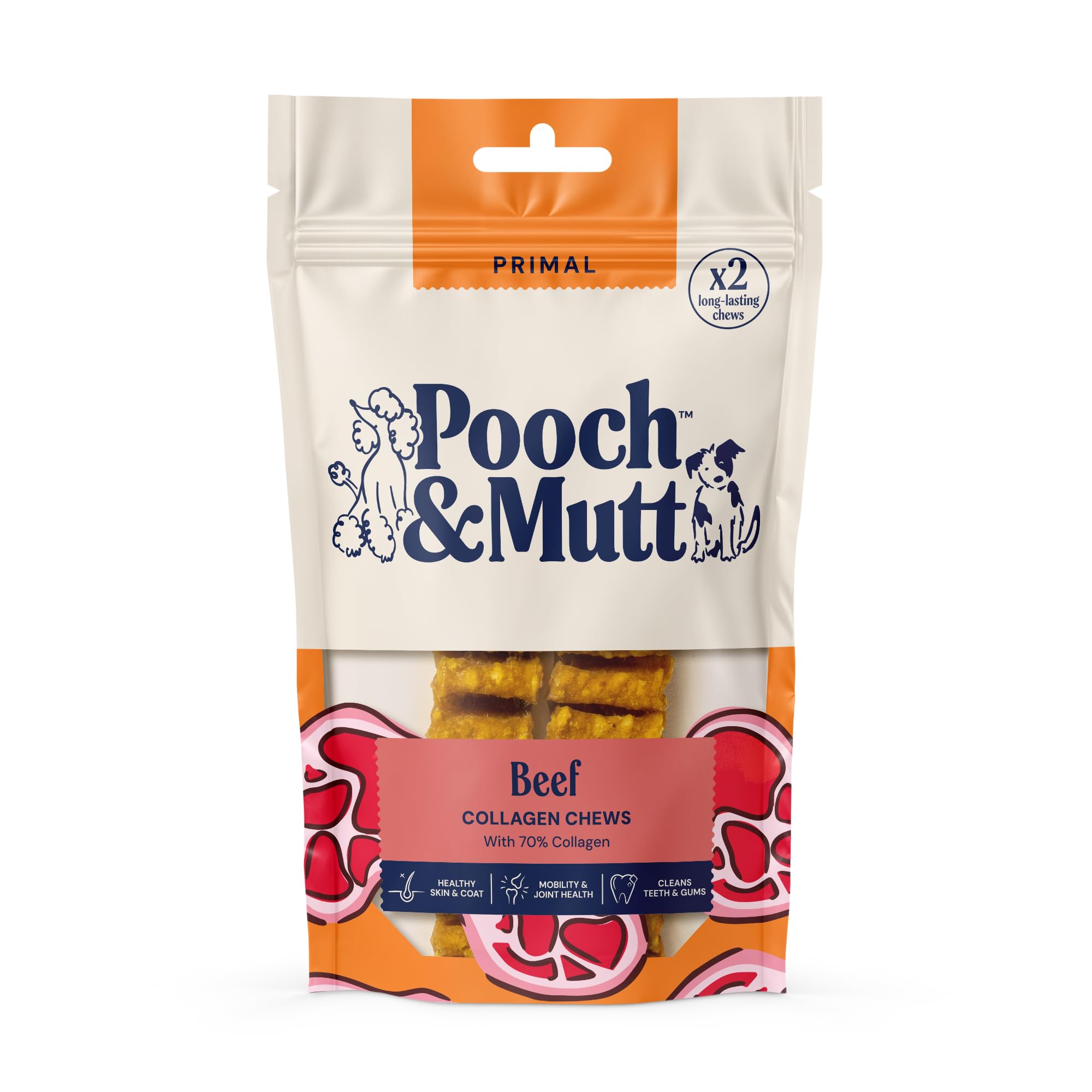 Pooch & Mutt - Beef Collagen Chew Treat, High Protein Dog Chews, Rawhide Alternative Long Lasting Treat, 45g (2 chews)