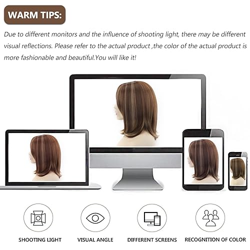 Miniatura 5 de SEVENCOLORS Pelucas cortas de cabello sintético con flequillo lateral y rubio mezclado para mujeres blancas, longitud al hombro, pelucas de cabello