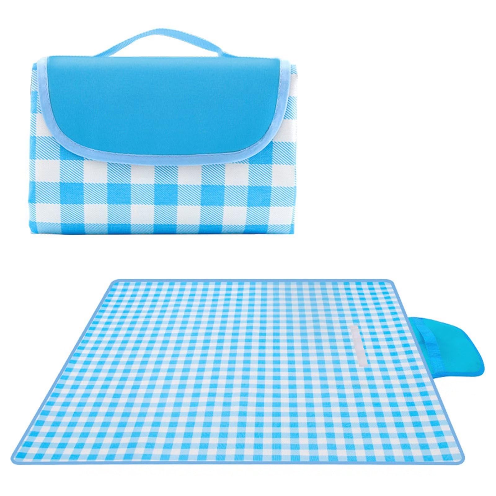 Manta de Picnic al Aire Libre, 200x300cm Alfombras de Playa, Mantas para pícnic Prueba Arena Plegable Portátil para Aire Libre Jardín Acampar Mantas Pícnic Cuadros Azul Blanco
