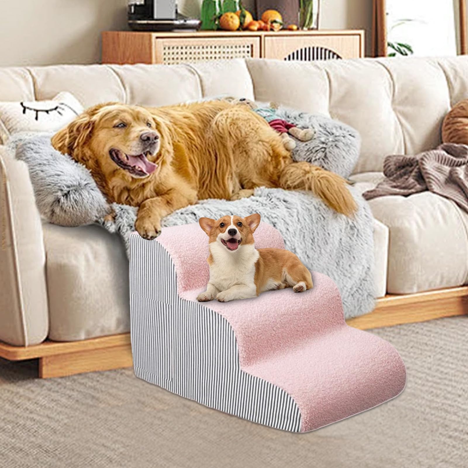 Escaleras Para Perros Lavable Antideslizante | Escalones Anchos de Cama Alta Cachorros Hogar Sillas Sofá Interior Exterior Coche SUV