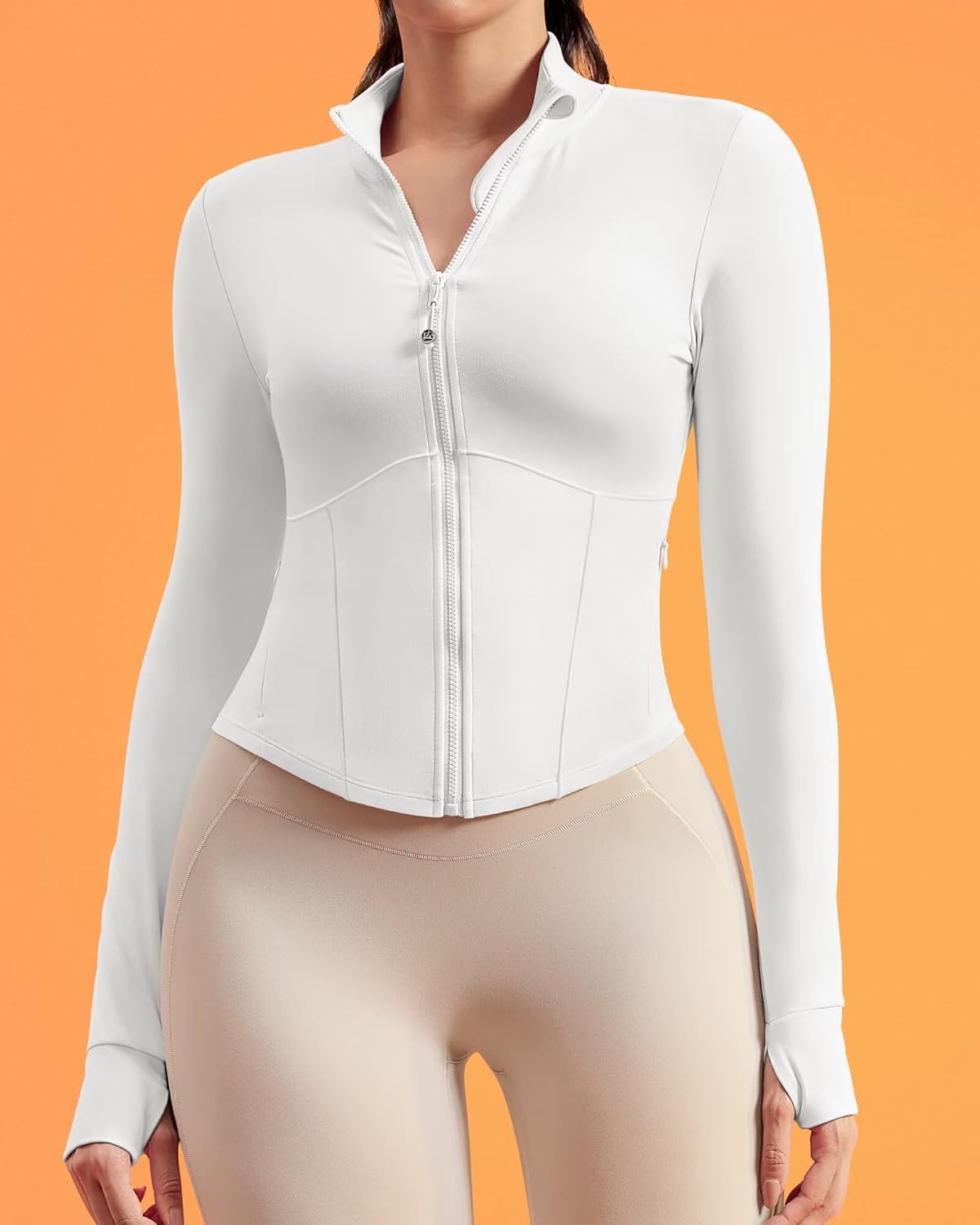 QUEENIEKE BareLuxe Corset BBL Jacket for Women Zip Up Waist-Length Cropped Running Workout Athletic Top with Thumb Holes - Image 2