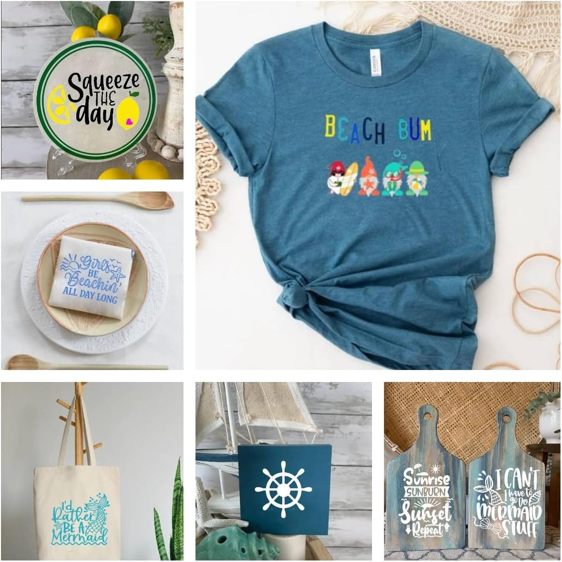 DGAGA Silk Screen Stencils 7PCS Set,Summer Self Adhesive Silk Screen Stencils Reusable,Sea Ocean Mesh Stencil for Chalk Paste Screen Printing Stencils for Painting on Wood,Chalkboard,Fabric,Home Decor