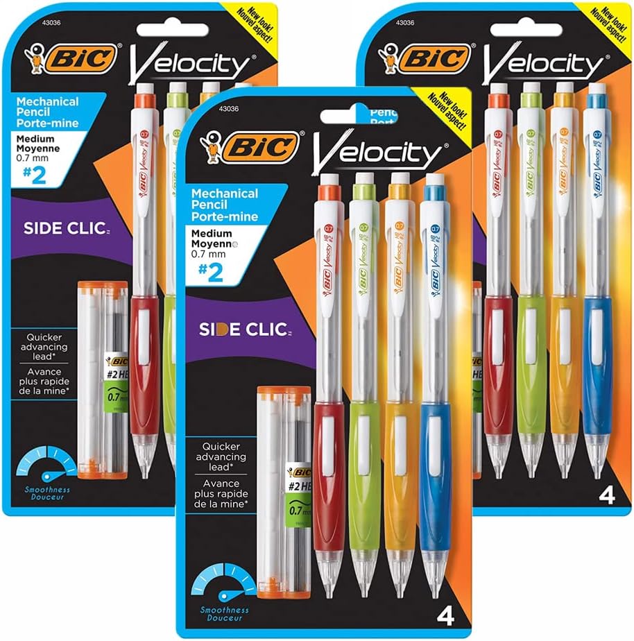 12 x Bic Velocity Mechanical Pencils with 0.7mm Medium Lead, Sideclick