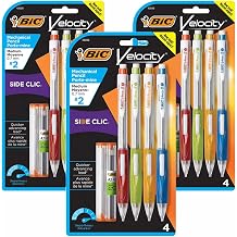 12 x Bic Velocity Mechanical Pencils with 0.7mm Medium Lead, Side-click Lead Advance, Soft Comfort Grip & Durable Eraser - For Art, Drawing, Writing & Sketch