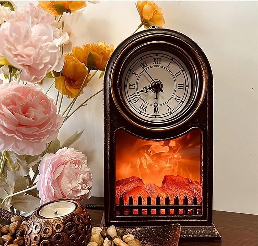 Small Cozy Fireplace Lantern Traditional Realistic Log Wood Burning Flame Effect Ligh LED Charcoal Style Table LampFor Indoor & Outdoor Use — image 1