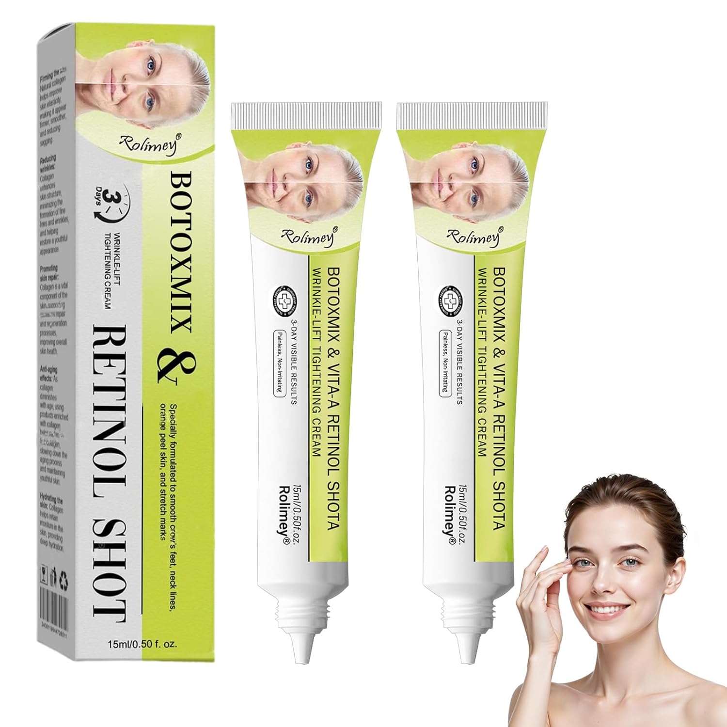 Rolimey Botoxmix & Vita-A Retinol Shot Wrinkle-Lift Tightening Cream, retinol body lotion for Fine Lines, Pore Minimizing & Firming Care for All Skin Types (2PCS)