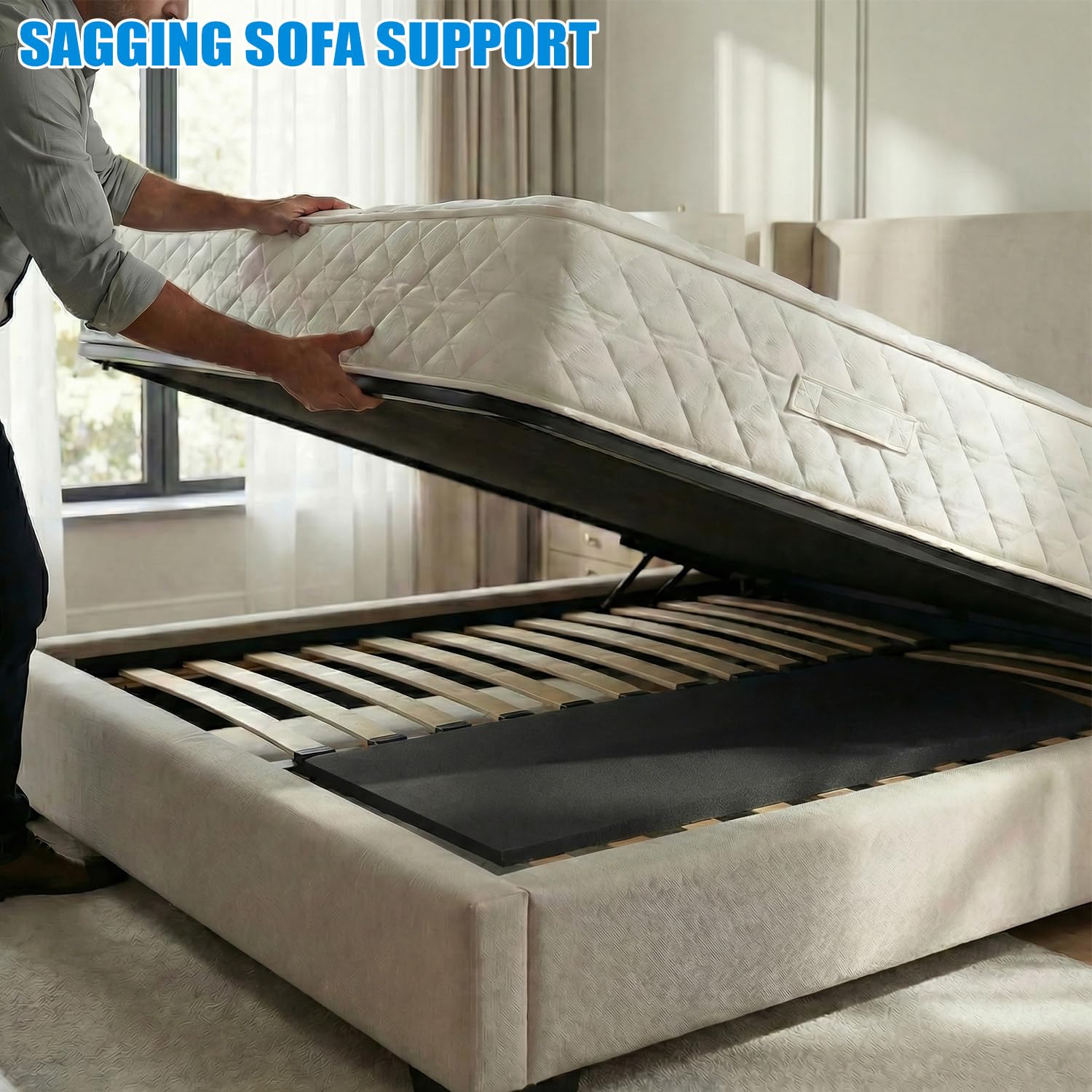 Support de matelas affaissé pour réparer les lits qui coulent - Coussin en mousse haute densité - 120 x 60 x 5 cm - Noir - Support trapézoïdal sous le matelas - Planches de support découpables