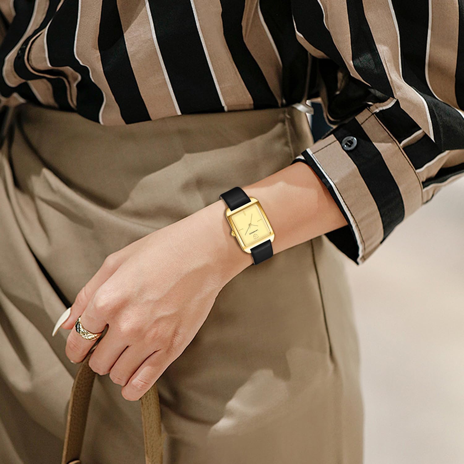 L LAVAREDO Women's Leather Strap Watch Waterproof Analog Watches Rectangle Dress Watch for Women Retro Ladies Wrist Watch - Image 7