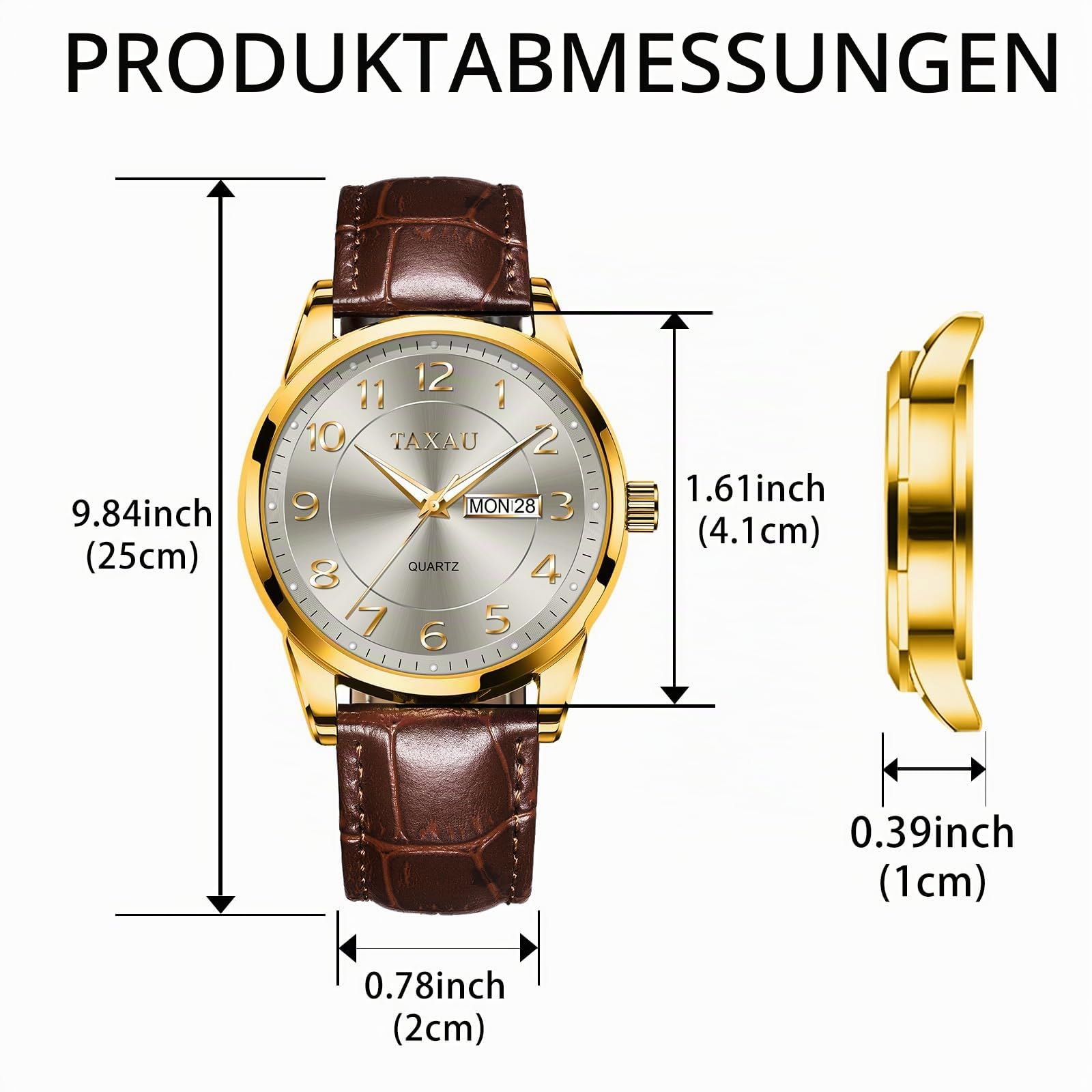 Taxau Herren Armbanduhr Leder Wasserdicht Business Herrenuhr Analog mit Arabischen Ziffern,Datums- und Wochentagsanzeige,Klassische Freizeit Uhr,Luxus Armbanduhr für Büro,Hochzeit