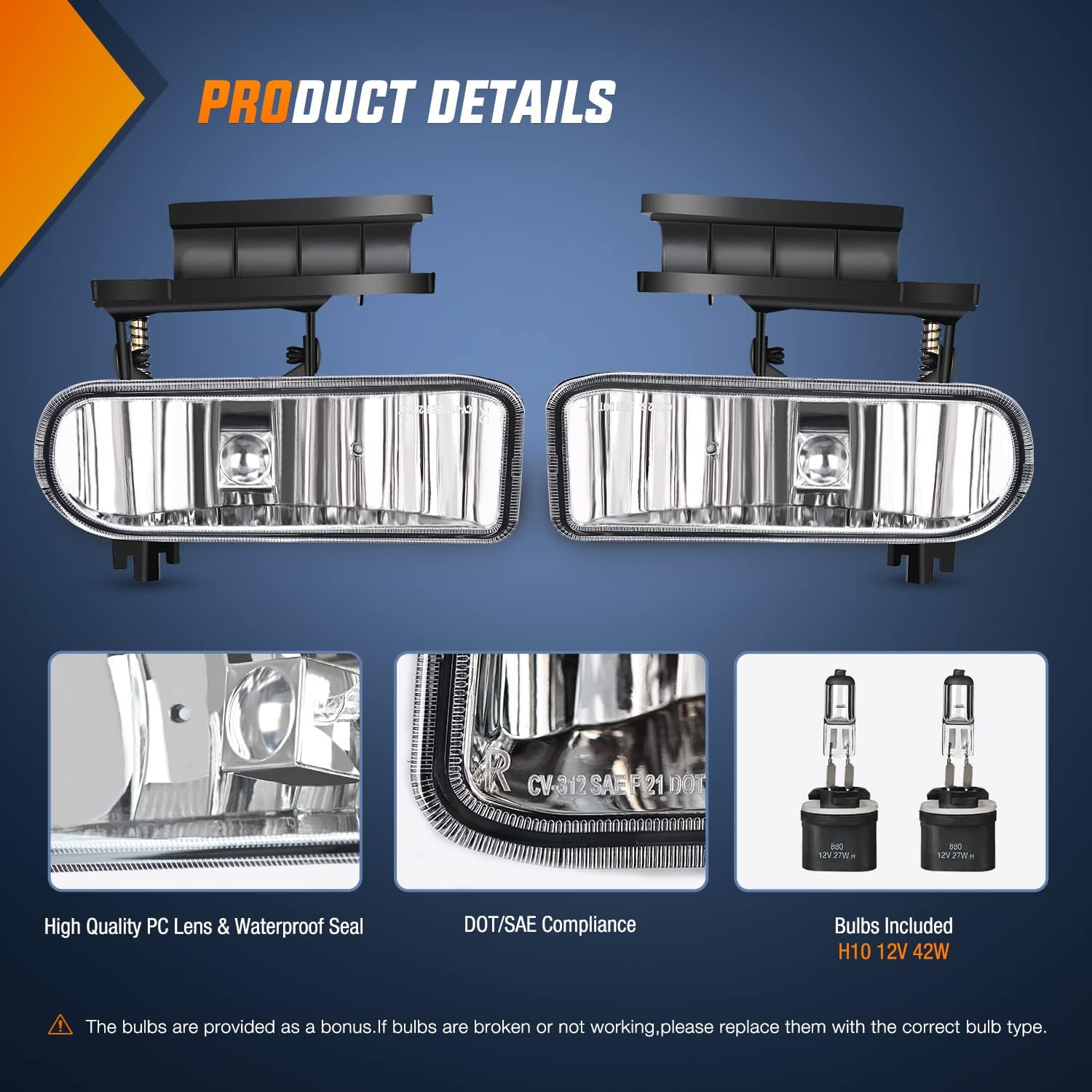 Nilight Fog Light Assembly Compatible with 1999 2000 2001 2002 Chevy Silverado 1500 2500 2001-2002 3500 2000-2006 Suburban Tahoe Clear Lens