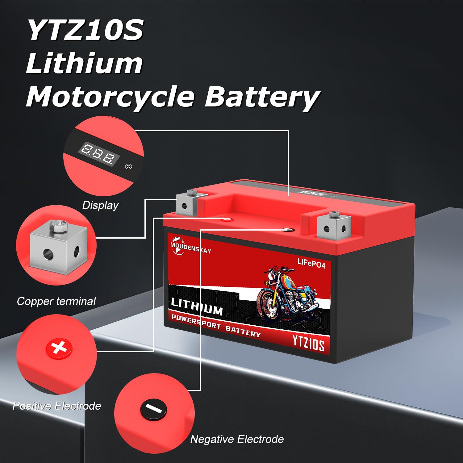 Batería de Litio Para Moto, Bateria Litio 12v Motocicleta con BMS,12.8V 4AH 280~320CCA 51.2WH YTZ10S LiFePO4 Motor de Arranque de la Batería Para Motocicleta,ATV,UTV,4 Wheeler, y más