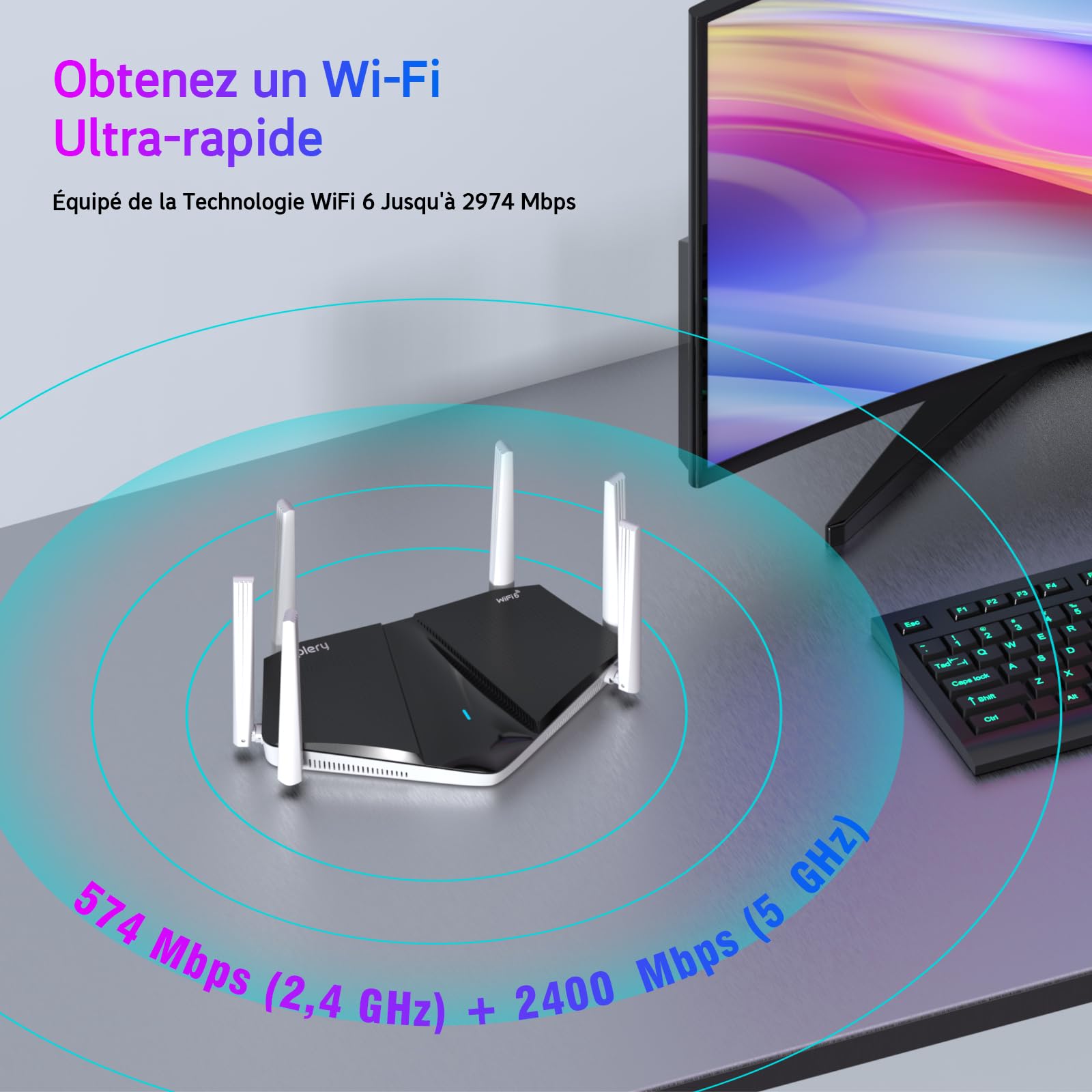 Routeur WiFi 6, Routeur WiFi AX 3000 Mbps Bi-Bande 5GHz et 2.4GHz MU-MIMO, 5 Ports Gigabit WAN/LAN, 6 Antennes Routeur WiFi Puissant sans Fil, EasyMesh, IPv6, WPA3, Installation Facile