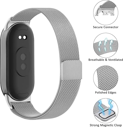Miniatura 2 de Vanjua Banda de metal compatible con Xiaomi Mi Band 8 Bandas de repuesto Wonme Hombres, correa de repuesto ajustable de malla de acero inoxidable