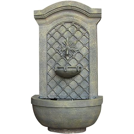Sunnydaze Rosette Leaf Outdoor Wall Water Fountain - Waterfall Wall Mounted Fountain & Backyard Water Feature with Electric Submersible Pump - Limestone Finish - 31 Inch