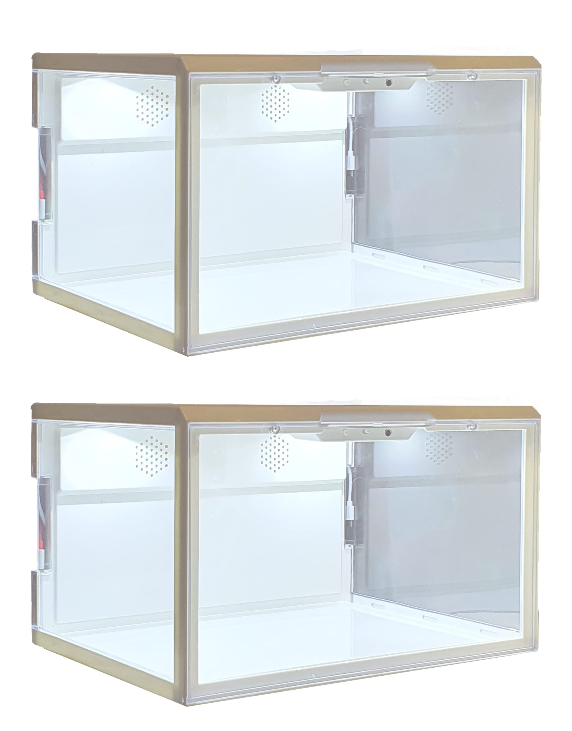 RGLT Goldedge Led Collection Sneaker Box - Clap On Line - Easy Assembles Storage Shoes box, Stackable Shoe Storage with clear plastic door & Sides for sneakers - 2pack (LED, 2), GESB3LEDx2pc