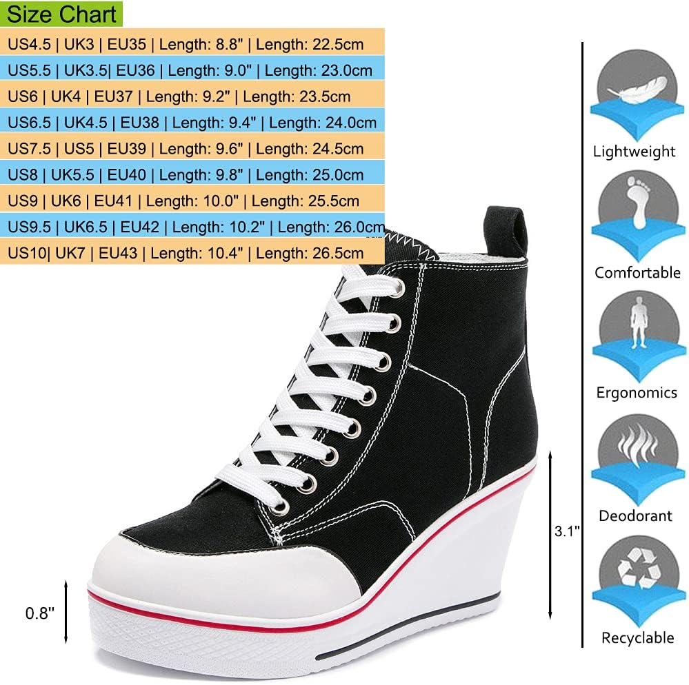 Mei MACLEOD High Heel Sneakers for Women Wedge Heel Sneaker with Side Zipper Casual Lace Up Canvas Shoes for College Students - Image 2