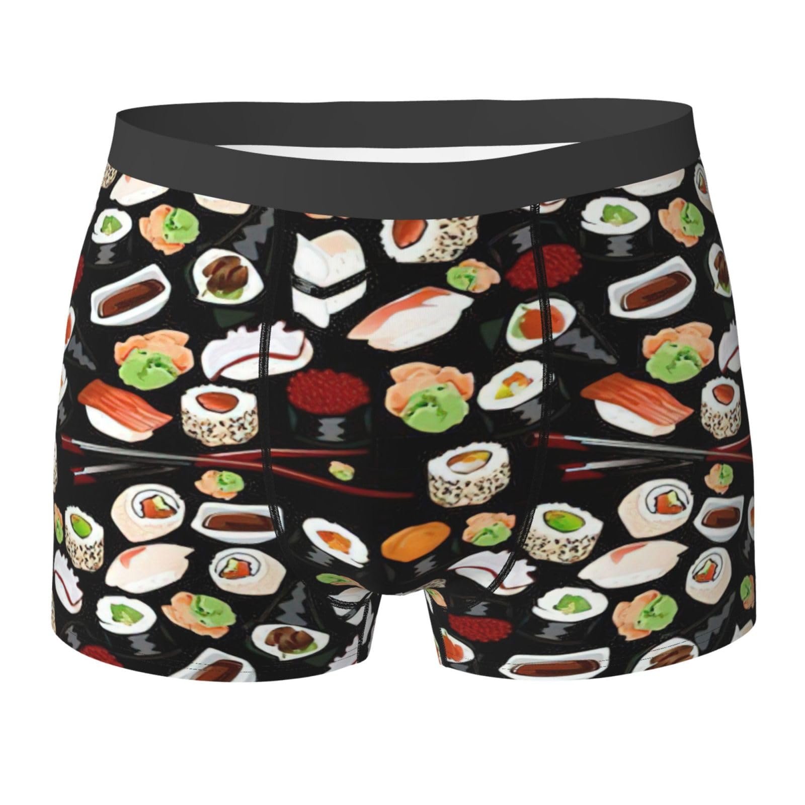 Asbwuo Unisex As Pic Japanese Sushi Black Print Mens Boxer Briefs Active Stretch Breathable Comfortable Underwear,Daily,Exercise