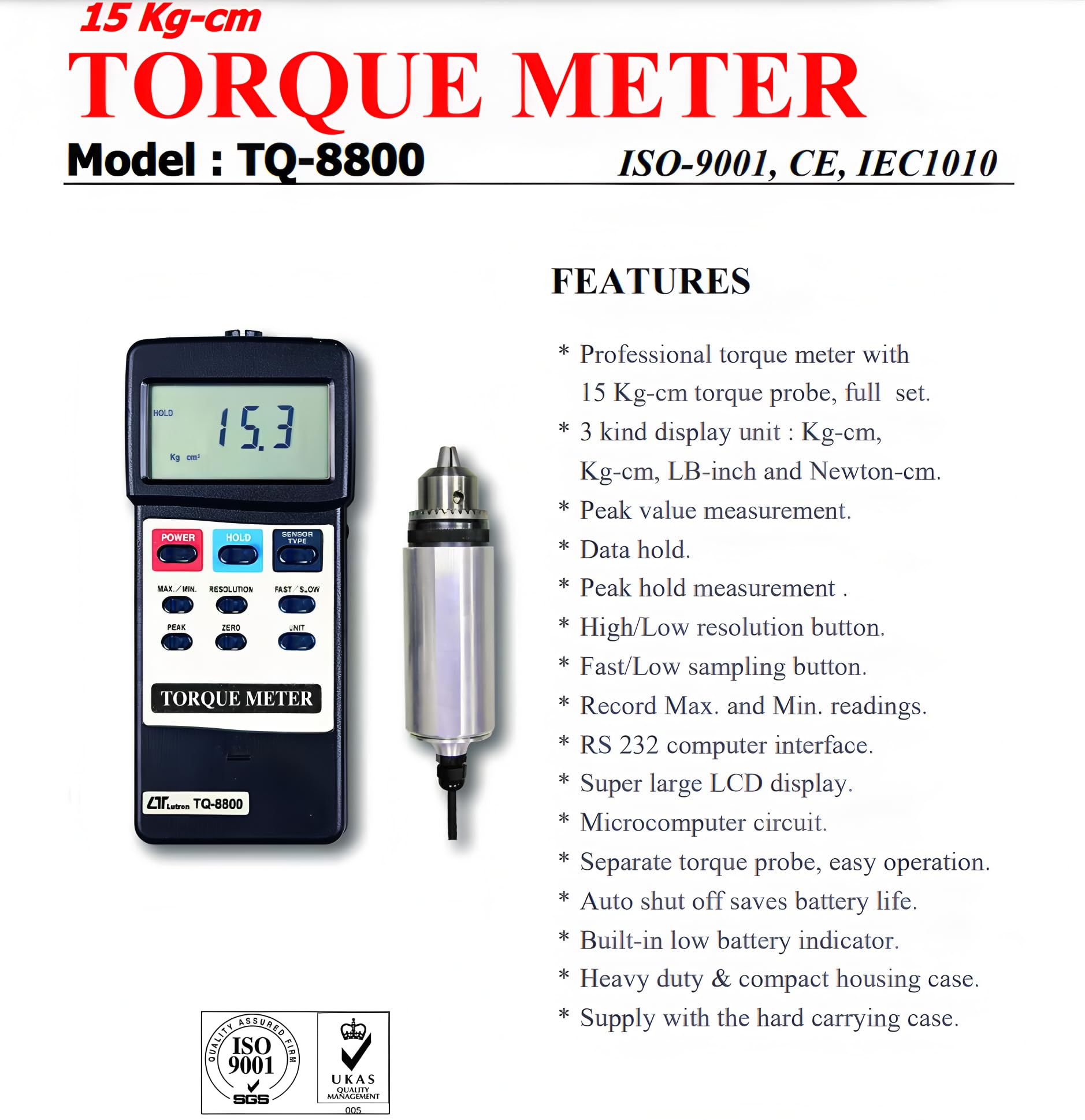 i-POOK 15 Kg-cm TORQUE METER TQ-8800 TORQUE METER made in Taiwan