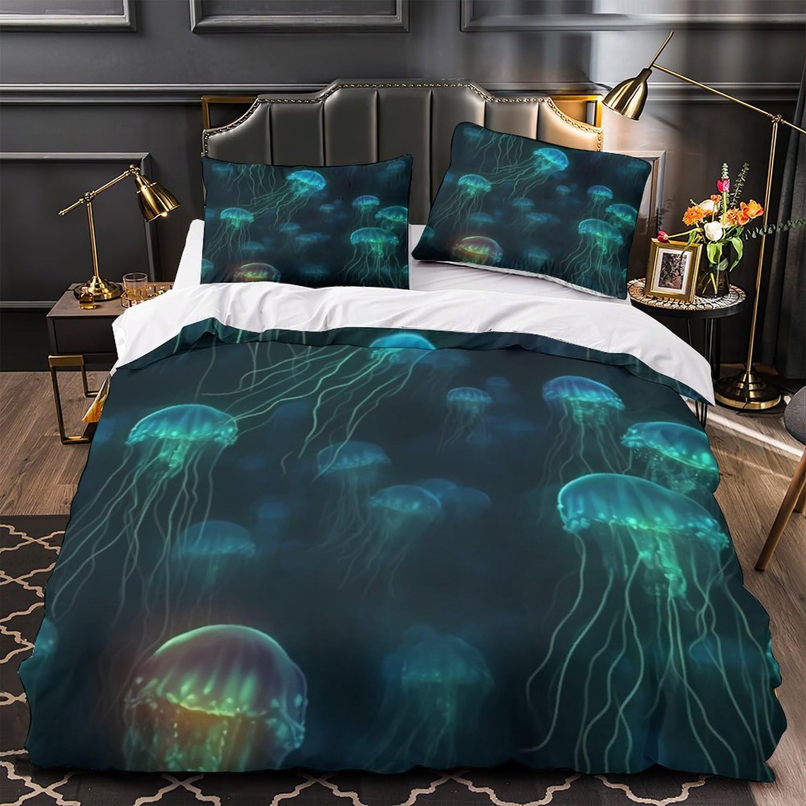 Housse de couette méduses 3D en microfibre parure de lit marine 140x200