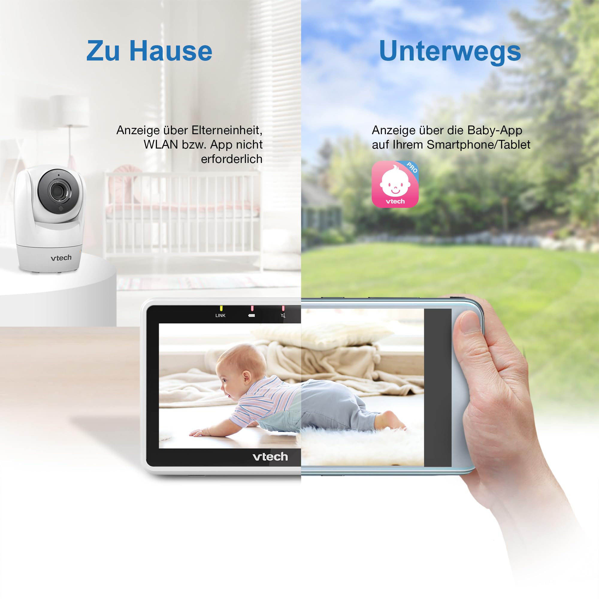 VTech Babyphone Camera 5 inch Baby Camera 1080p, 120° Wide Angle View, Night Vision, Remote Pan-Tilt Zoom, Two-Way Talk, Works with iOS and Android, WiFi, VM901-1W