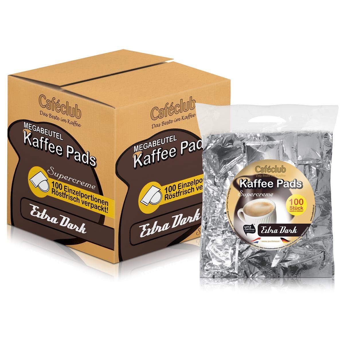 Cafeclub Supercreme Xtra Dark KaffeePads Megabeutel 8x100 Stuck
