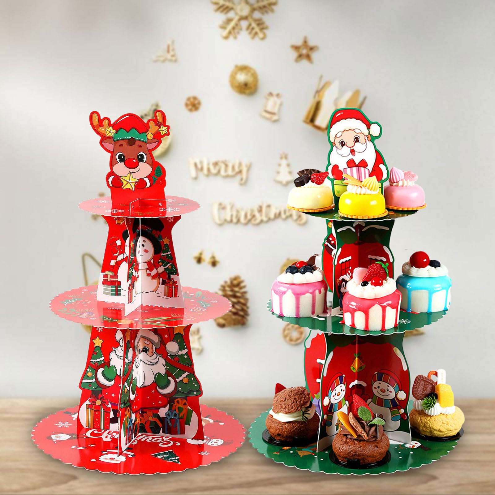 Set di 6 supporti per torte con espositore per dolci di Natale, elegante presentazione di cupcake e dolci, forniture per decorazione di feste e torte