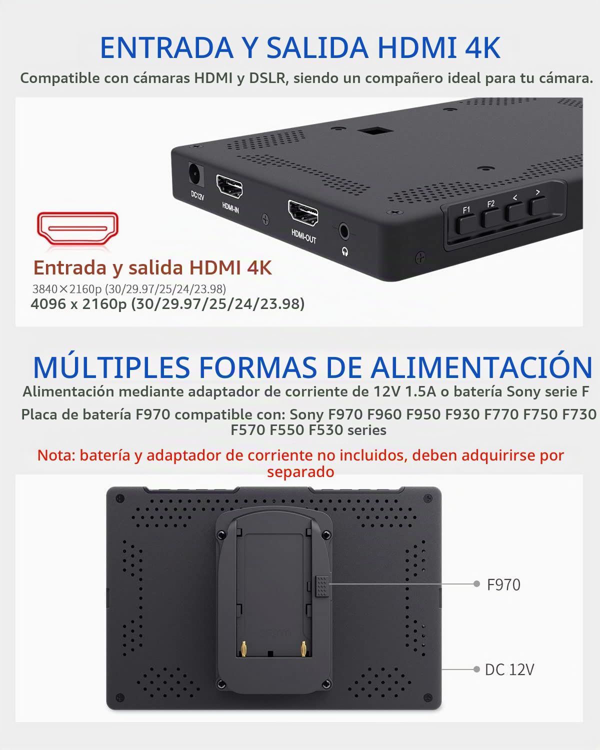Feelworld T7 Plus 7 Pulgadas DSLR Monitor de Campo para Cardán de Cámara 3D LUT Forma de Onda Vector 1920x1200 IPS 4K HDMI Entrada Salida
