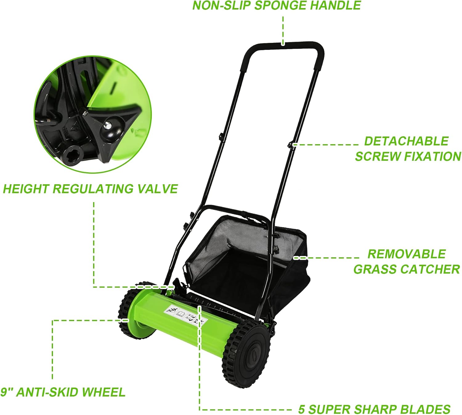 Review Push Cordless Lawn Mower,16Inch Manual Reel Lawn Mower w