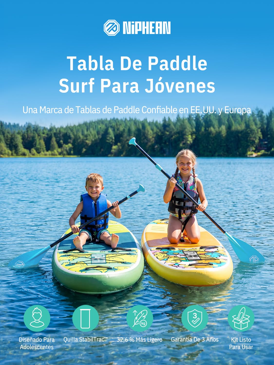 Niphean Tabla Paddle Surf Hinchable con Accesorios 320cm/230cm Sup | Tabla Paddle Surf Rígida, Antideslizante, Kit Reparación, Adultos, Jóvenes, Principiantes, Yoga