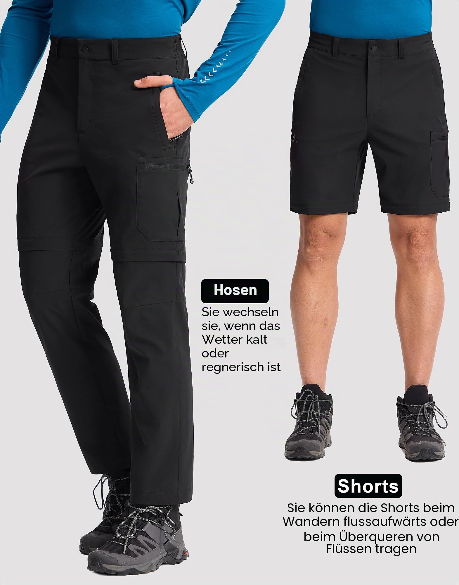 Pioneer Camp Herren Zip-Off-Wanderhose Abnehmbare Trekkinghose, Strapazierfähige Wasserabweisend Outdoorhose Schnell Trockend mit 4 Taschen fur Trekking