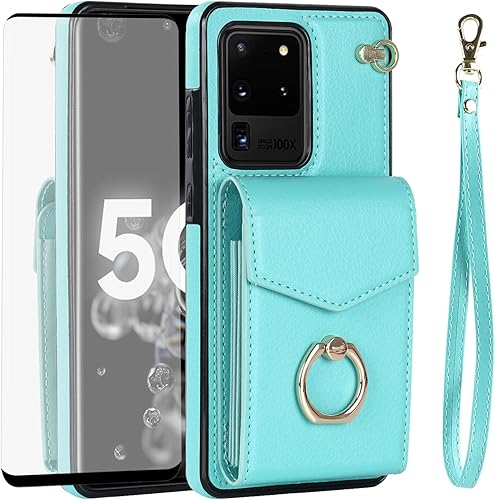 Miniatura 7 de Asuwish Funda de teléfono para Samsung Galaxy S20 Ultra 5G con protector de pantalla de vidrio templado y soporte de tarjeta de crédito con anillo