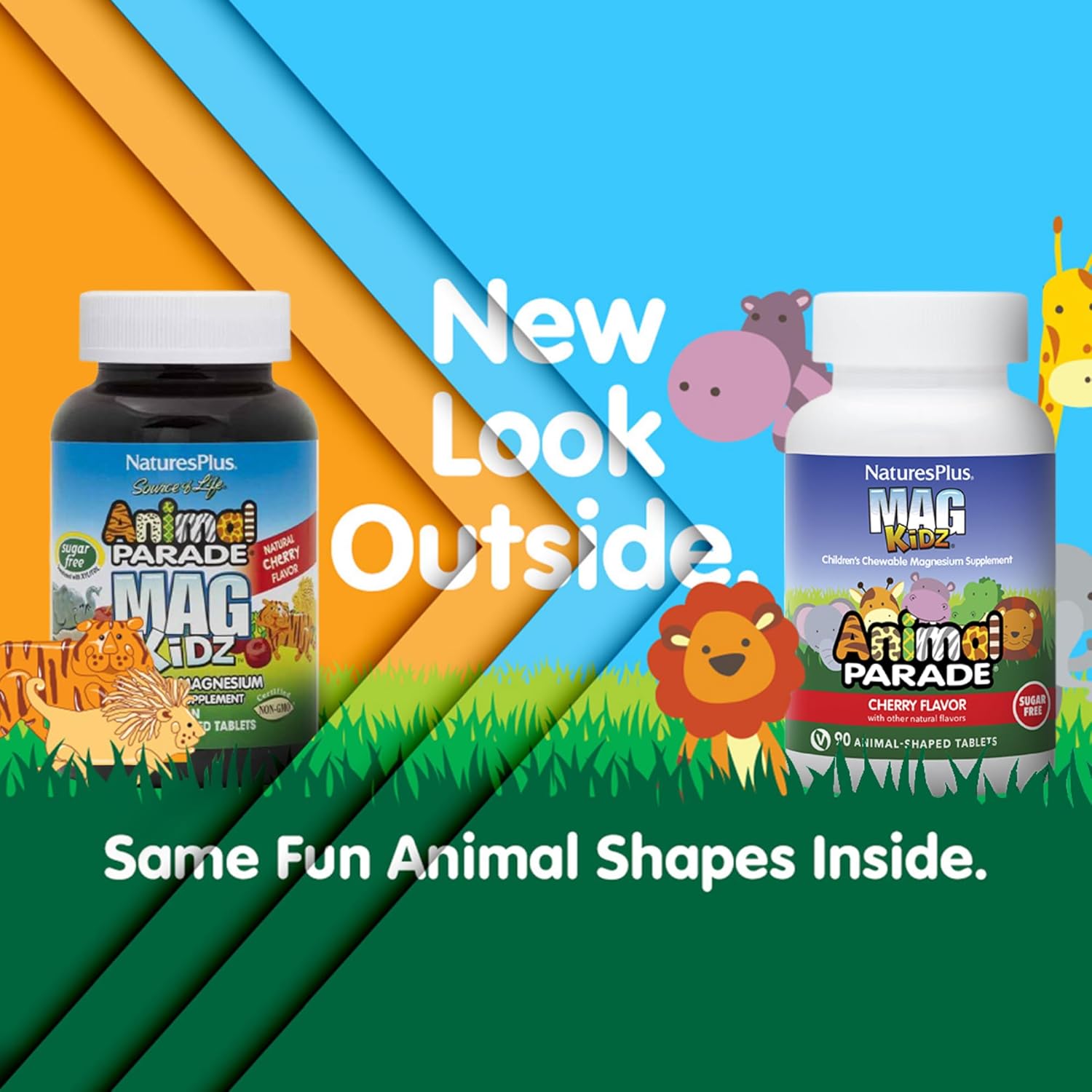 NaturesPlus Animal Parade MagKidz, Natural Cherry Flavor - 90 Animal-Shaped, Chewable Tablets - Pack of 2 - Bone & Muscle Health Support - Non-GMO, Vegan, Gluten Free, Sugar Free - 90 Total Servings