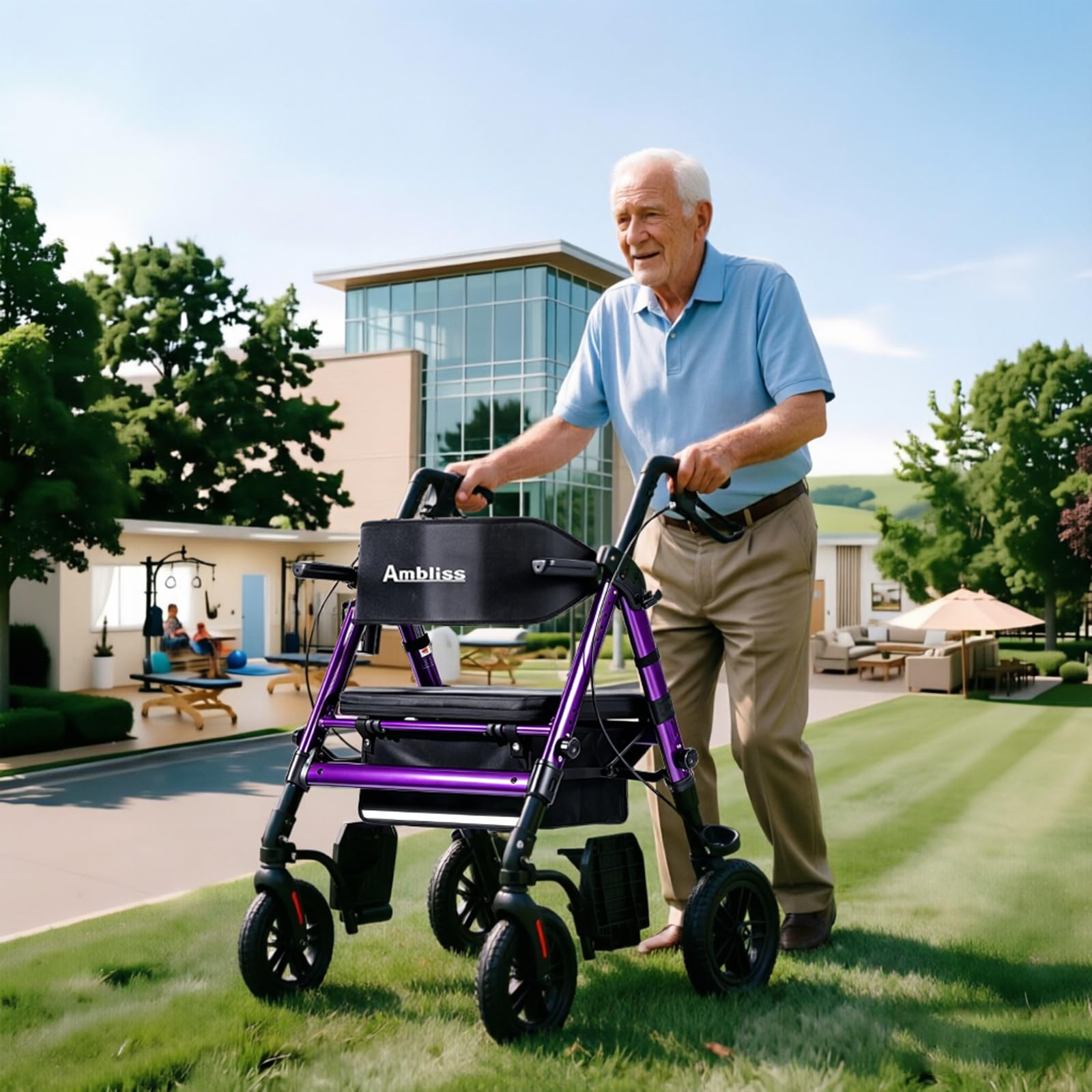 Ambliss 2-in-1 Rollator Transport Wheelchair Combo for Seniors with seat — Amazon image 7