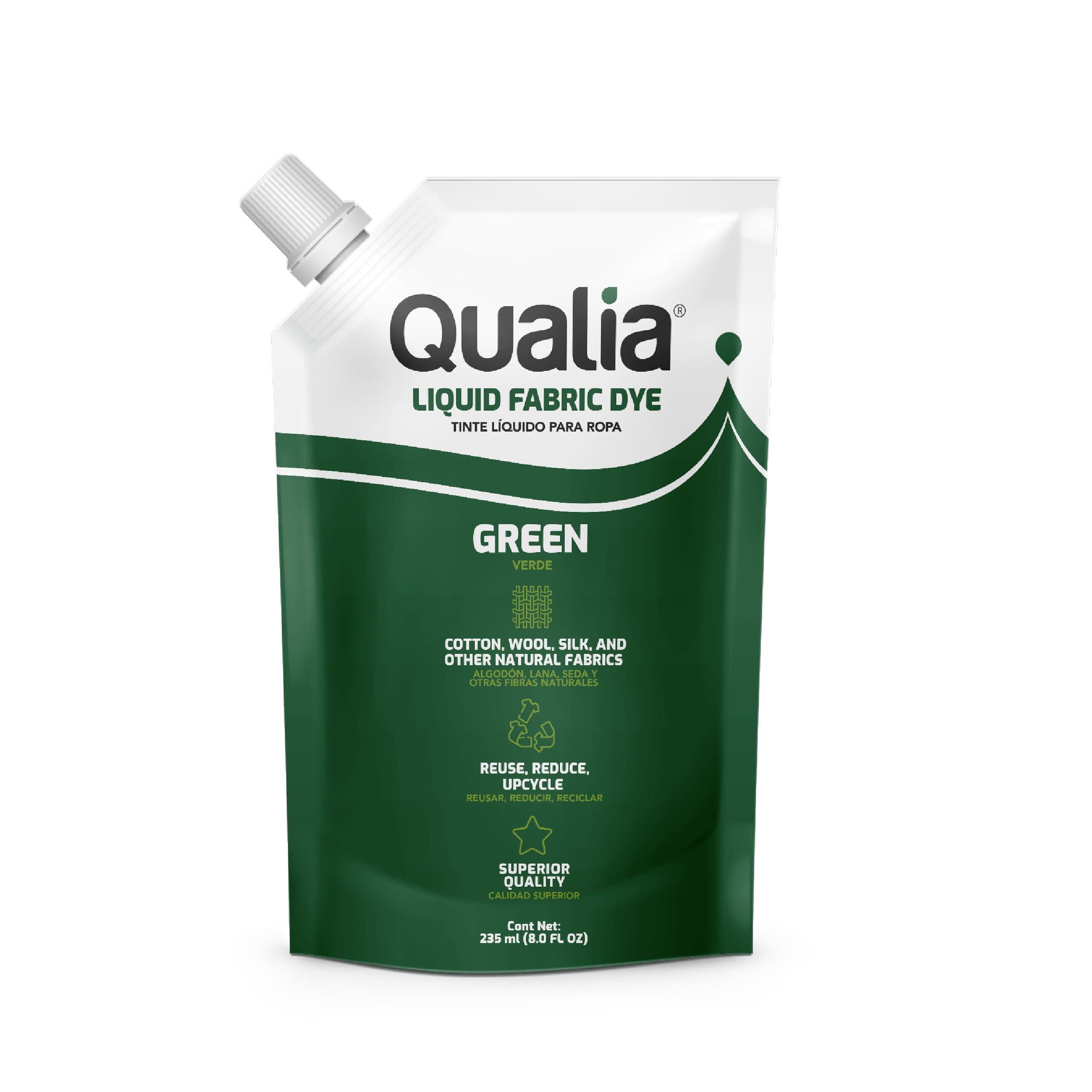 Qualia Tinte líquido multiusos para tela, tinte fácil de usar para algodón, lana, seda, madera y lino, colores ultra concentrados, verde