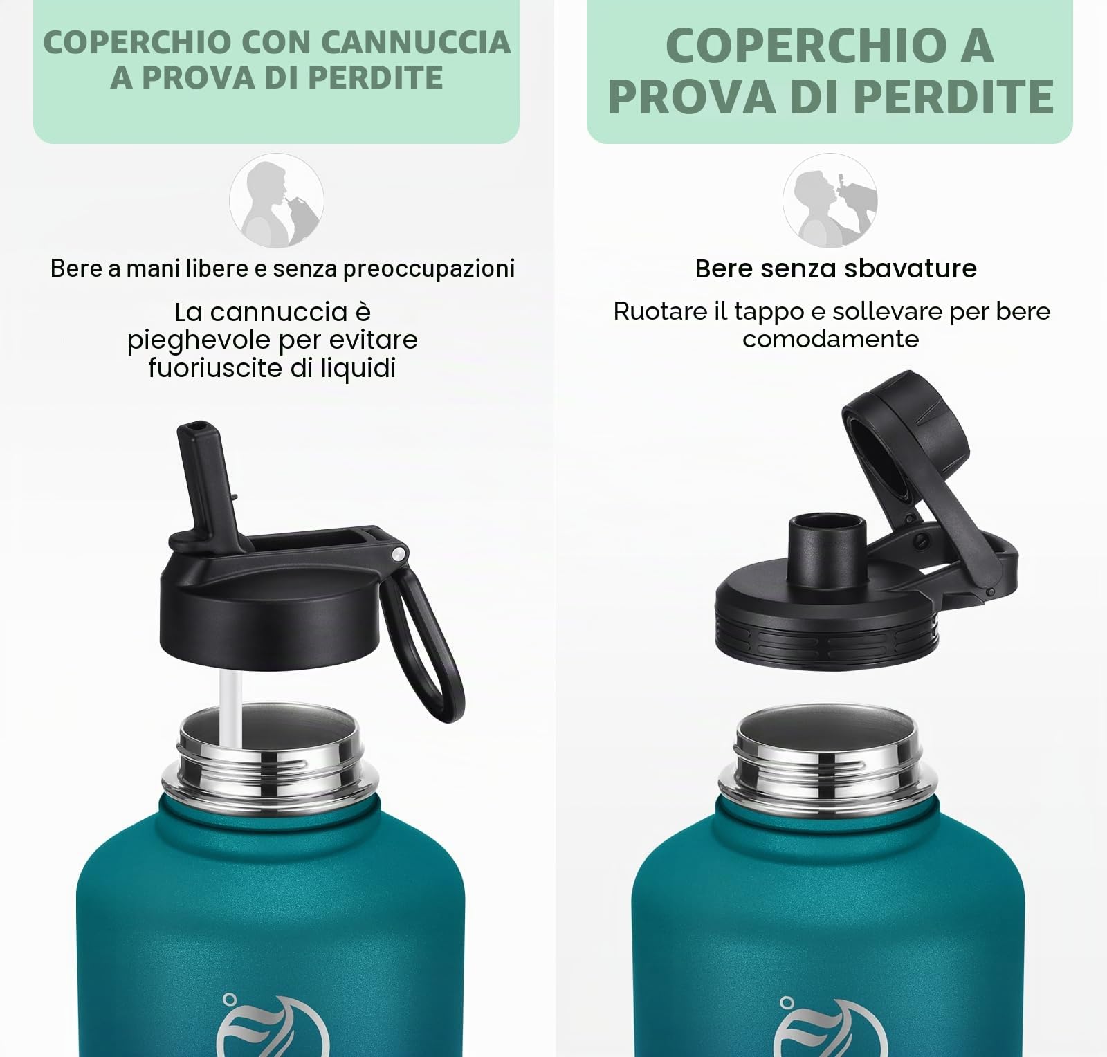 Hydropal Borraccia Termica in Acciaio Inox, Borraccia con Cannuccia 500ml/750ml/1L/1.2L/1.9L, Bottiglia Termica Doppia Parete per Bevande Calde e Fredde, Thermos Senza BPA per Scuola, Sport, Palestra
