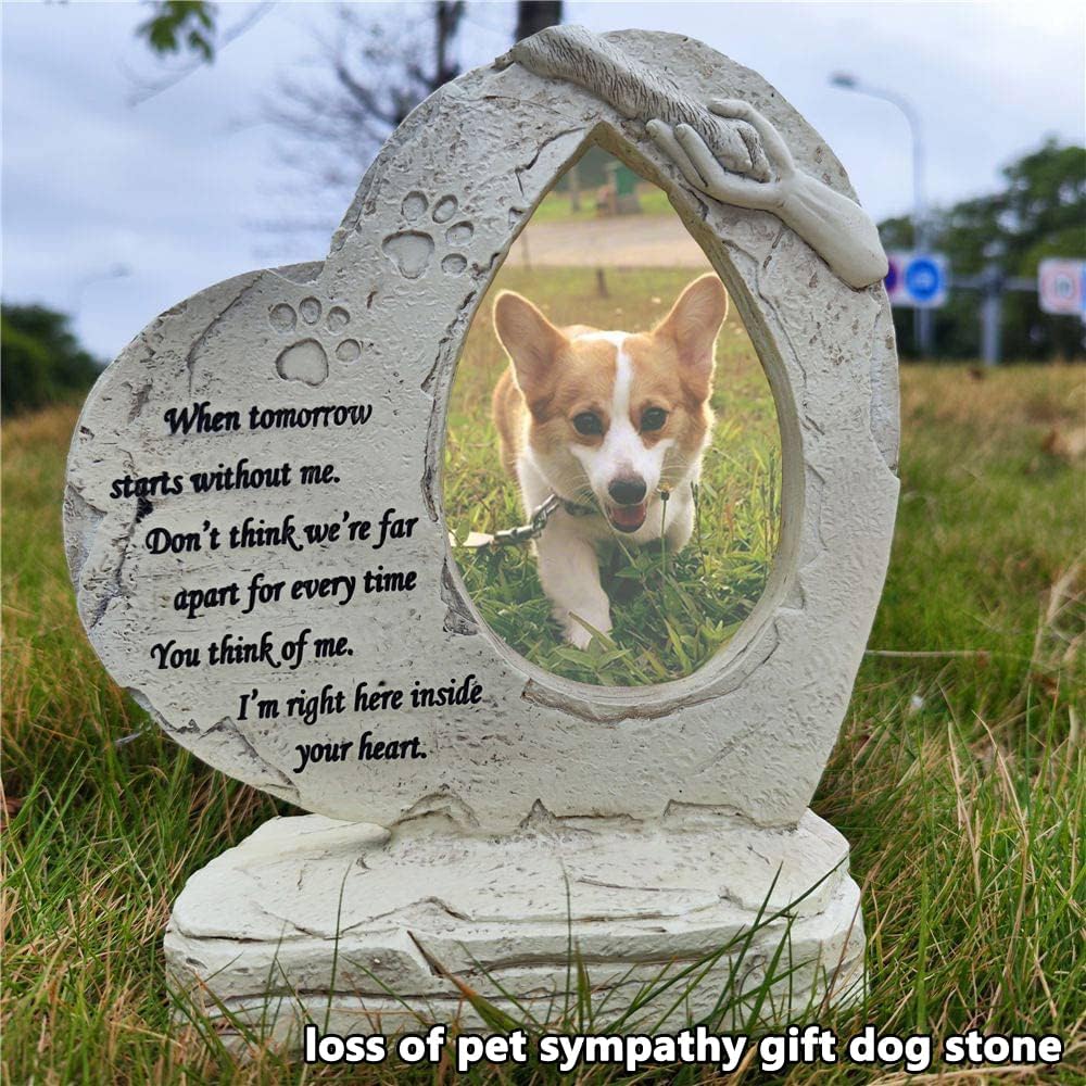 jinhuoba Heart Shaped Pet Memorial Stones for Dogs, Pet Dog HeadStones Grave Stones with Photo Frame, Loss of Pet Dog Sympathy Gifts Memorial Gifts Passing Away Gifts Outdoor or Indoor - Image 6