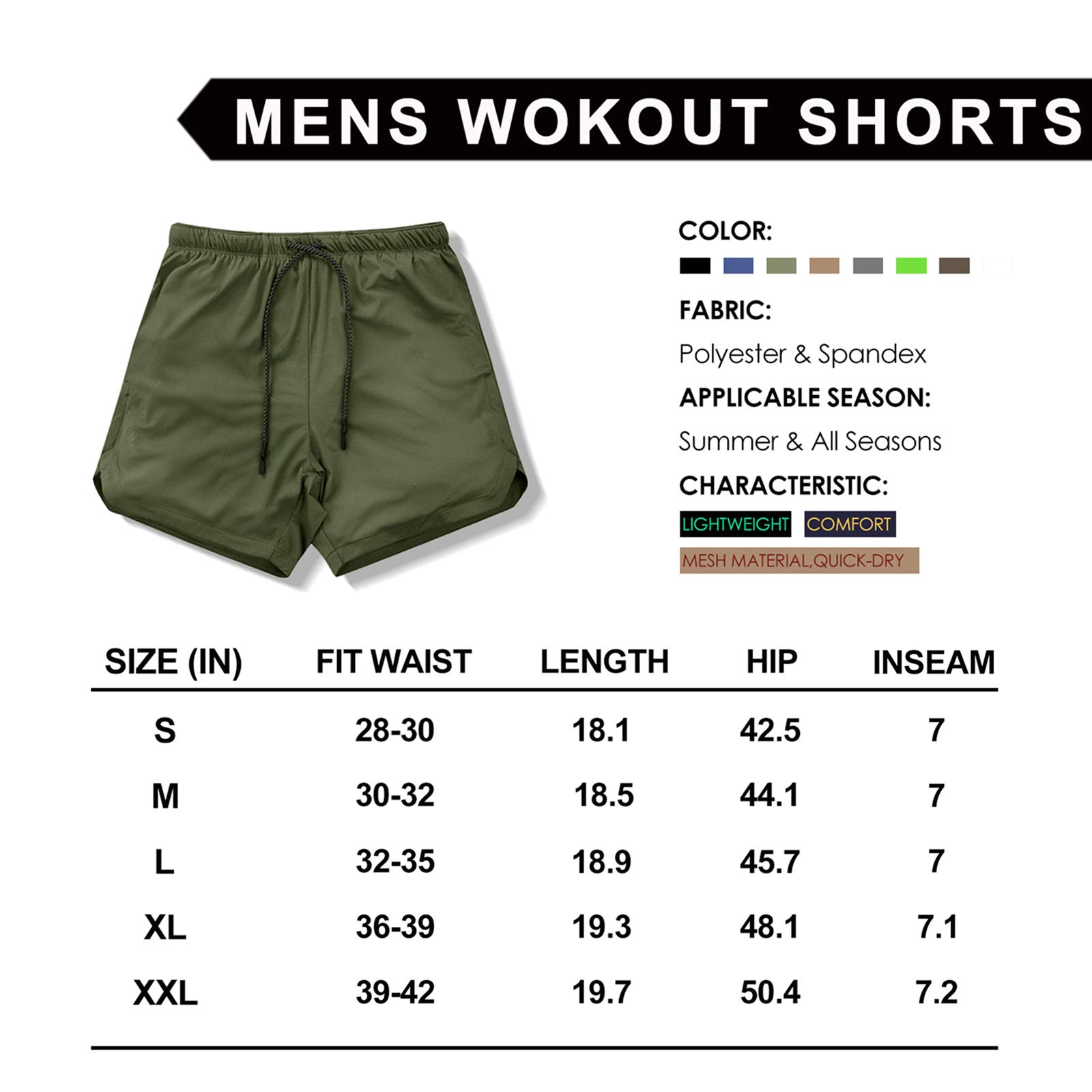 Leidowei Short d'entraînement 2 en 1 léger pour homme avec poches zippées 17,8 cm
